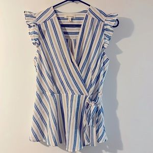 Monteau Blue/White/Brown Blouse Size Medium